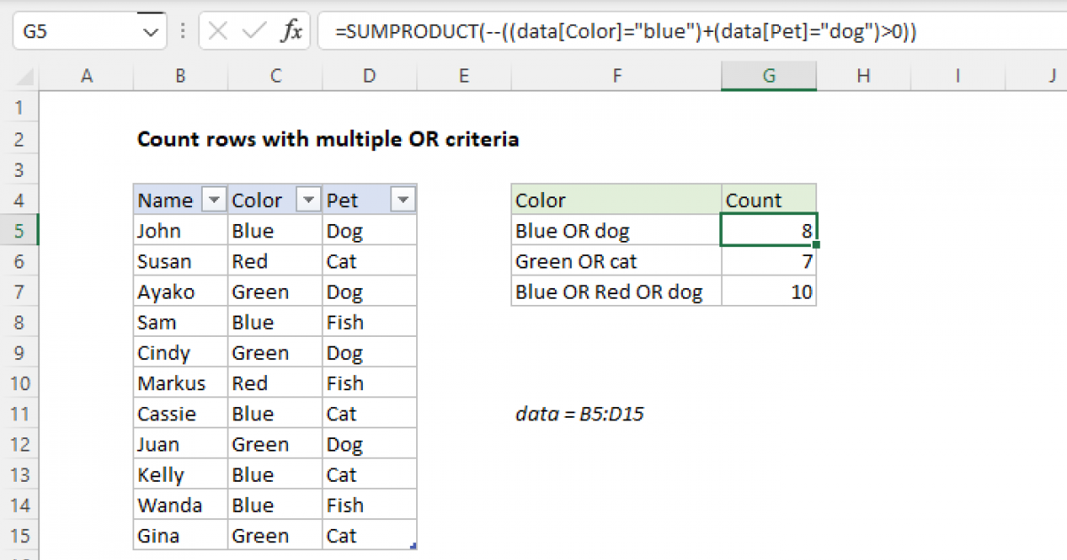 Count rows with multiple OR criteria Excel formula Exceljet